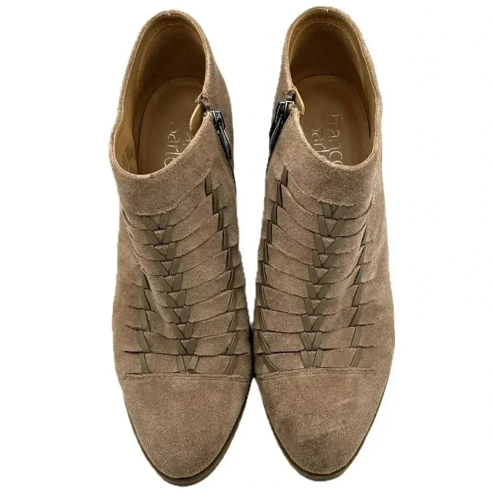 FRANCO SARTO Destiny Suede Leather Boot  Topstitch Taupe Ankle Boots Size 8.5
